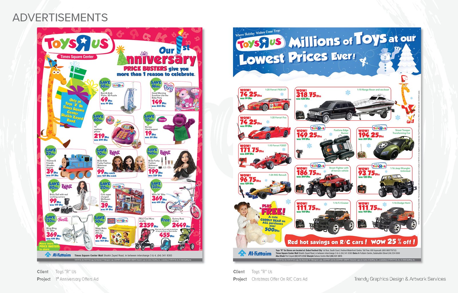 Toys “R” Us – 1st Anniversary Offers and Christmas Offer R/C Cars Ads