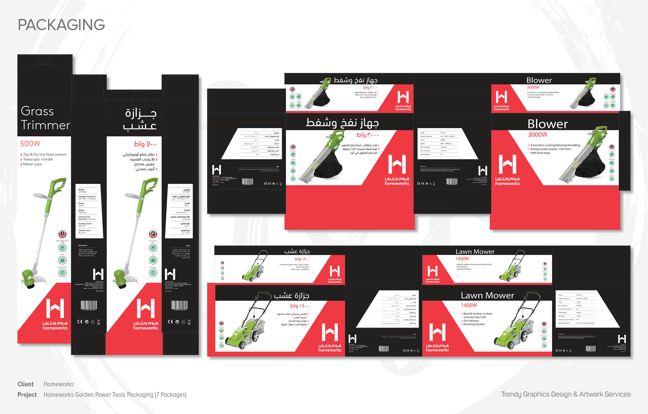 Homeworks – Homeworks Garden Power Tools Packaging (7 Packages)