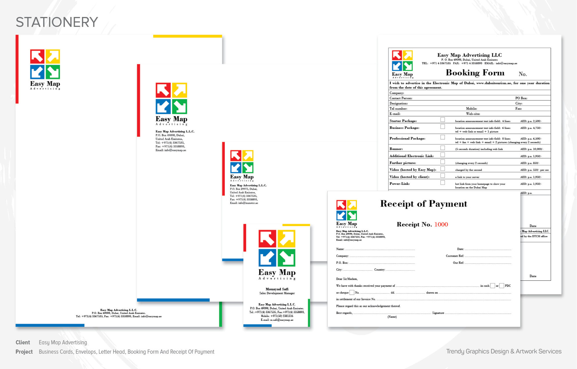 Easy Map Advertising – Business Cards, Envelops, Letter Head, Booking Form And Receipt Of Payment