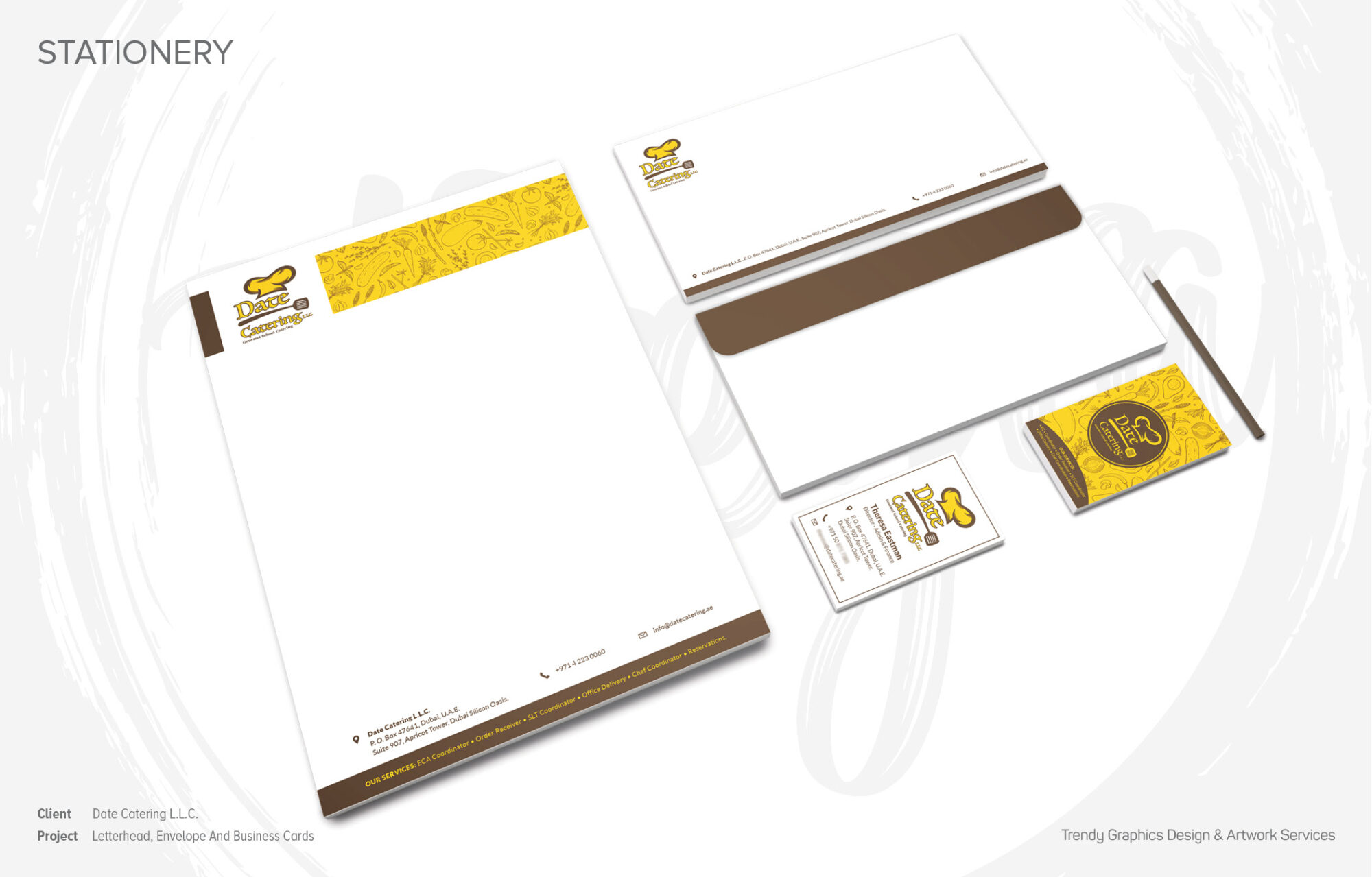 Date Catering L.L.C. – Letterhead, Envelope and Business Cards