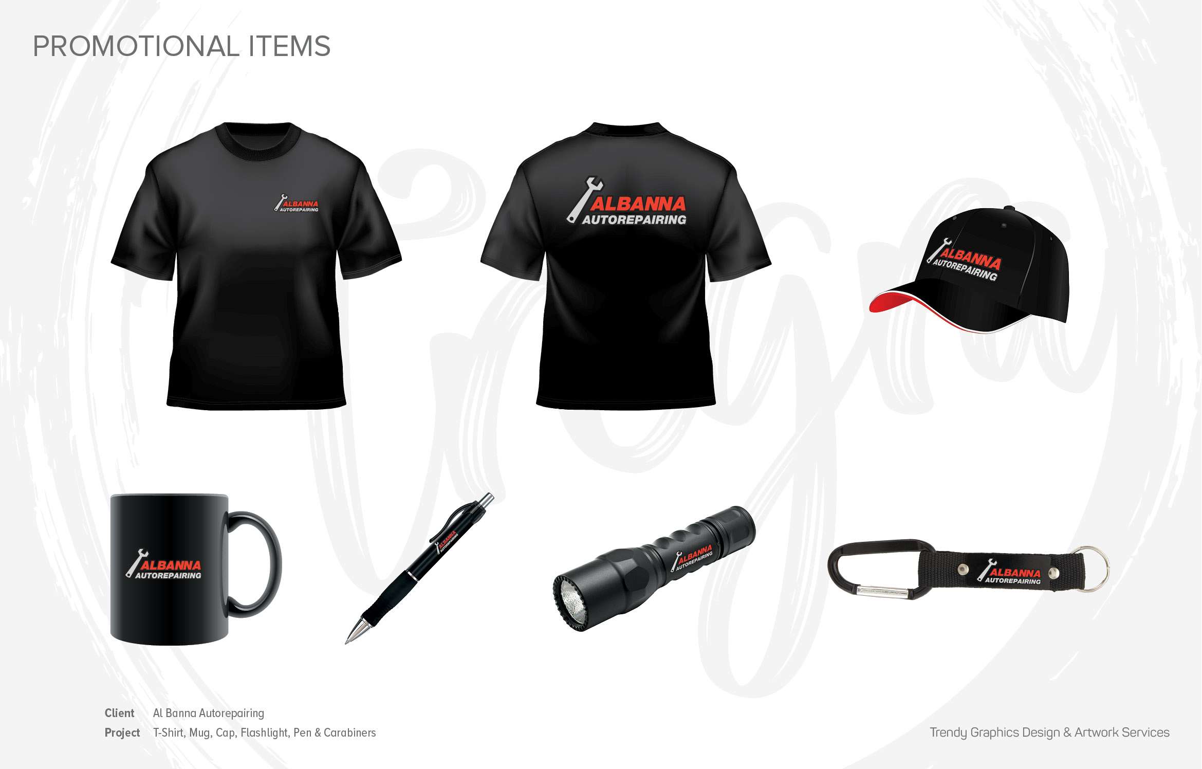 Al Banna Autorepairing – T-Shirt, Mug, Cap, Flashlight, Pen & Carabiners