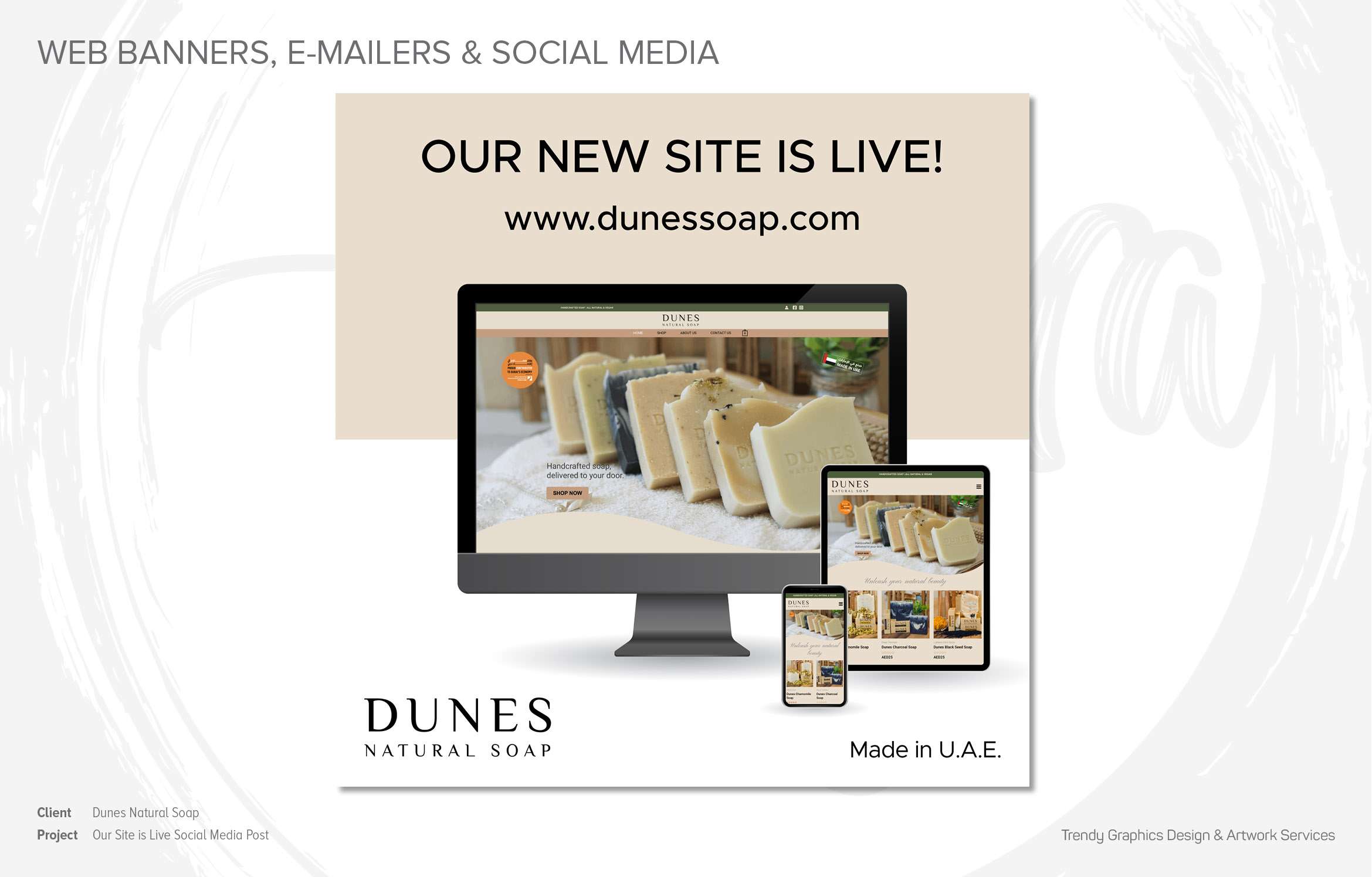 Dunes Natural Soap – Our Site is Live Social Media Post