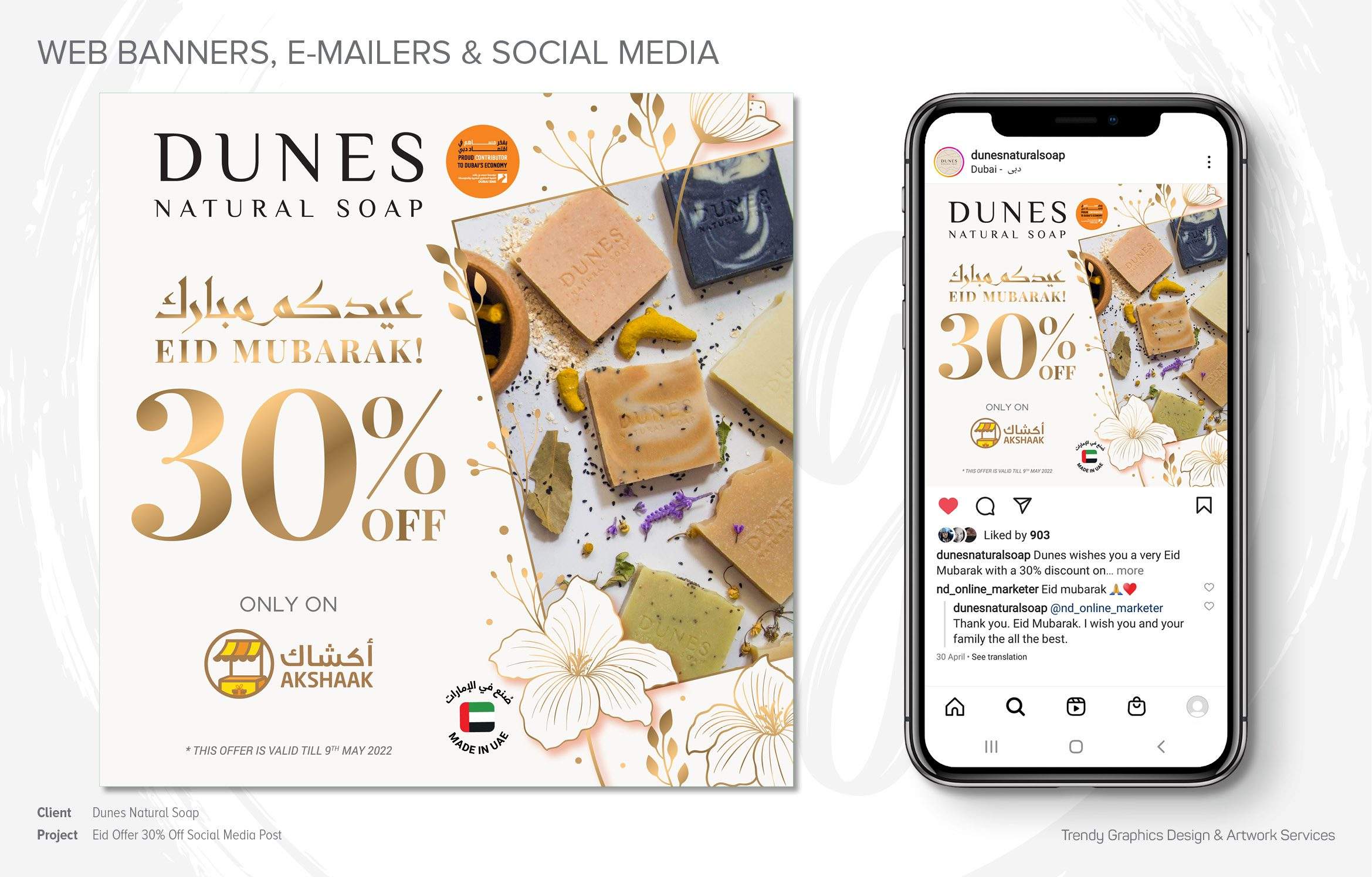Dunes Natural Soap – Eid Offer 30% Off Social Media Post